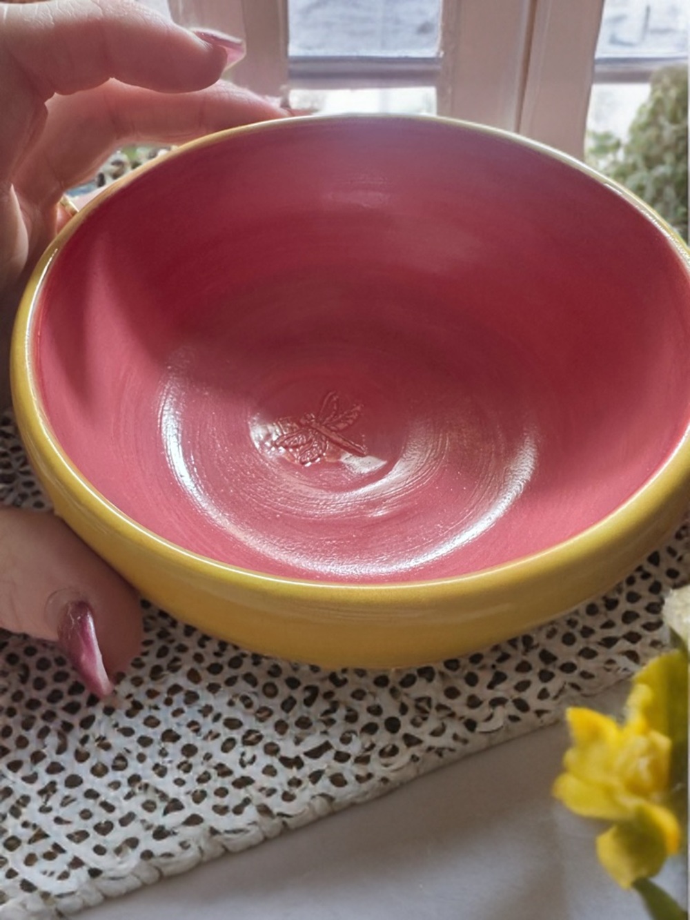 Handmade Yellow & Pink Ceramic Bowl